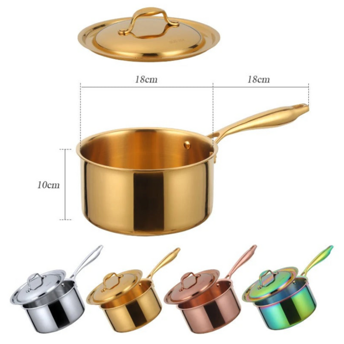 Anygleam Cookware Saucepan Rainbow 304 Stainless Stainless Milk Pot Soup Noodle Small Pot Dormitory Thickening with Lid Long Handle Induction