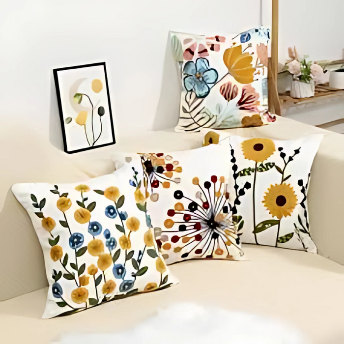 Anyhouz Pillowcase White With Dandelions Floral Embroidered Decorative Cushion Cover