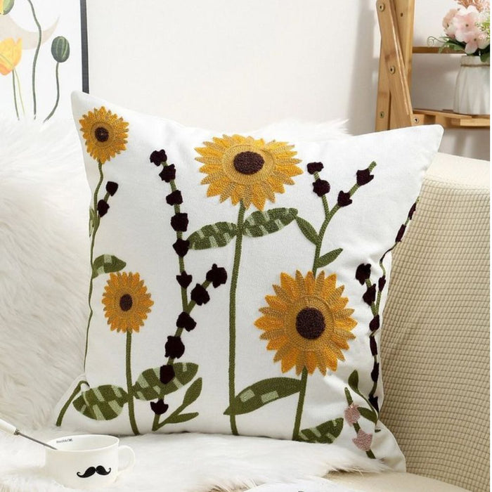 Anyhouz Pillowcase White Sunflower Embroidered Decorative Cushion Cover