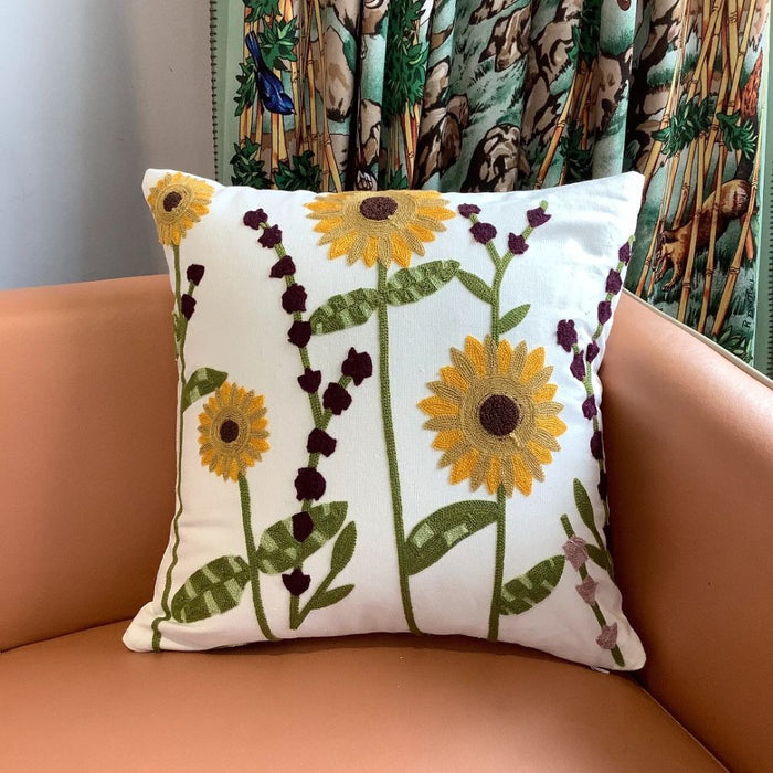 Anyhouz Pillowcase White Sunflower Embroidered Decorative Cushion Cover