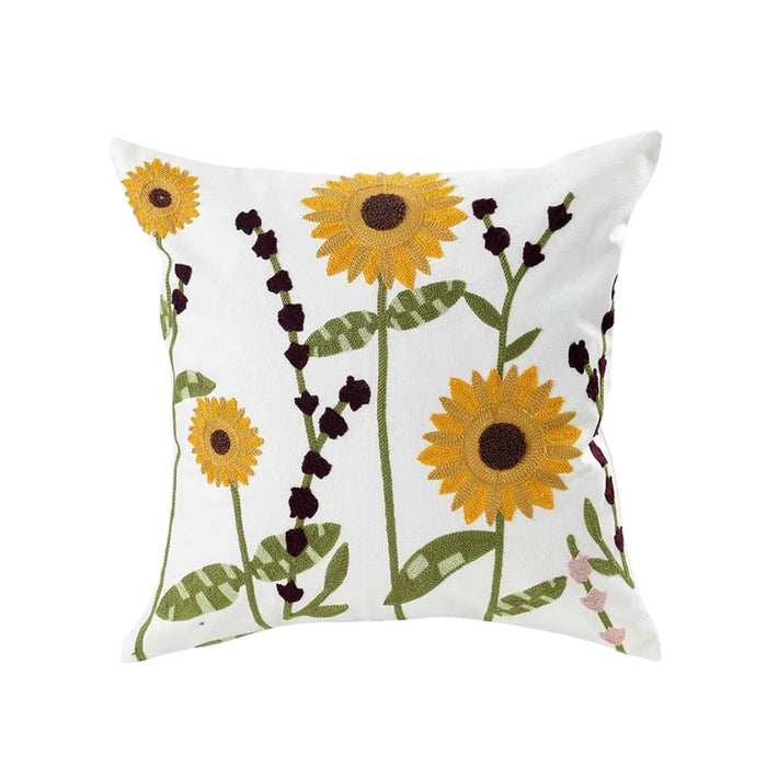 Anyhouz Pillowcase White Sunflower Embroidered Decorative Cushion Cover