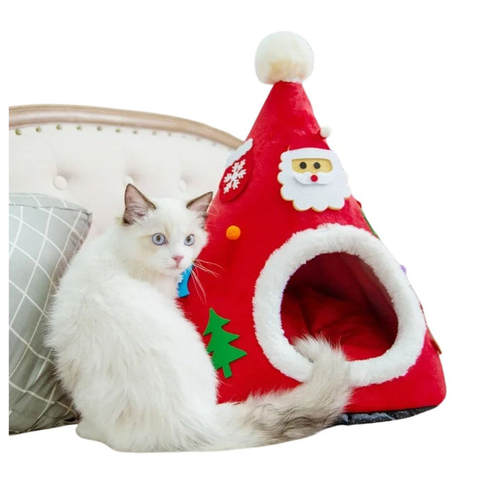 Anywags Pet Bed Red Santa Christmas Soft Winter Cat Cushion Mat