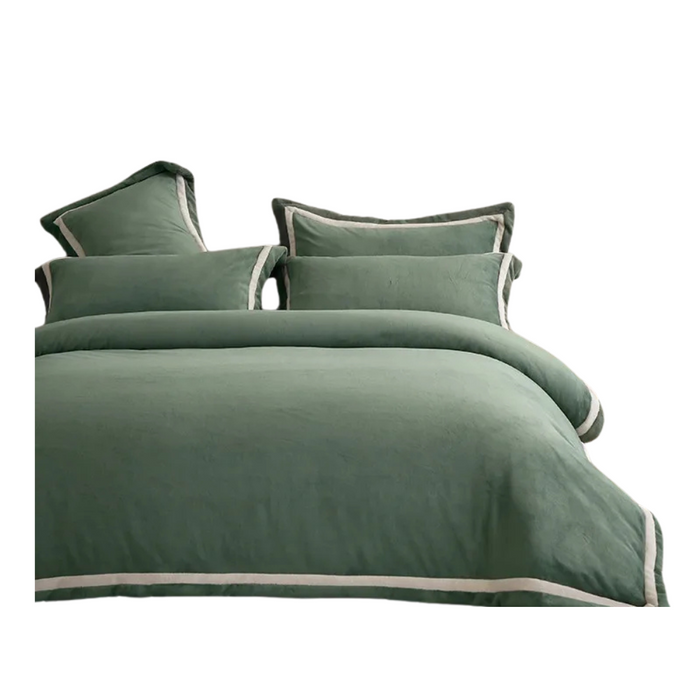 Anyhouz Duvet Cover Set Plain Green Flat Bed Sheet Cozy Fluffy Luxury Velvet Bedding Collection