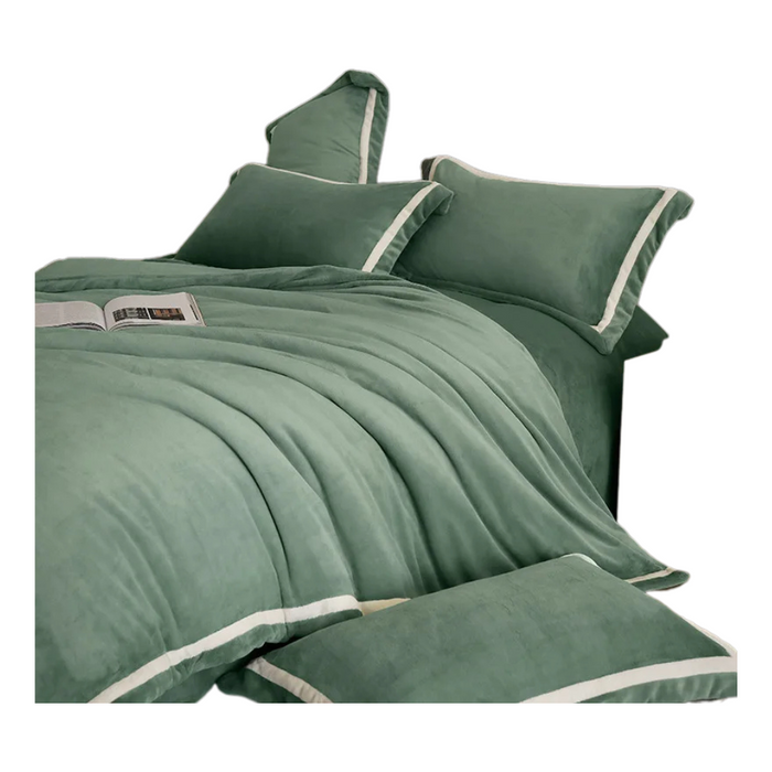 Anyhouz Duvet Cover Set Plain Green Fitted Bed Sheet Cozy Fluffy Luxury Velvet Bedding Collection