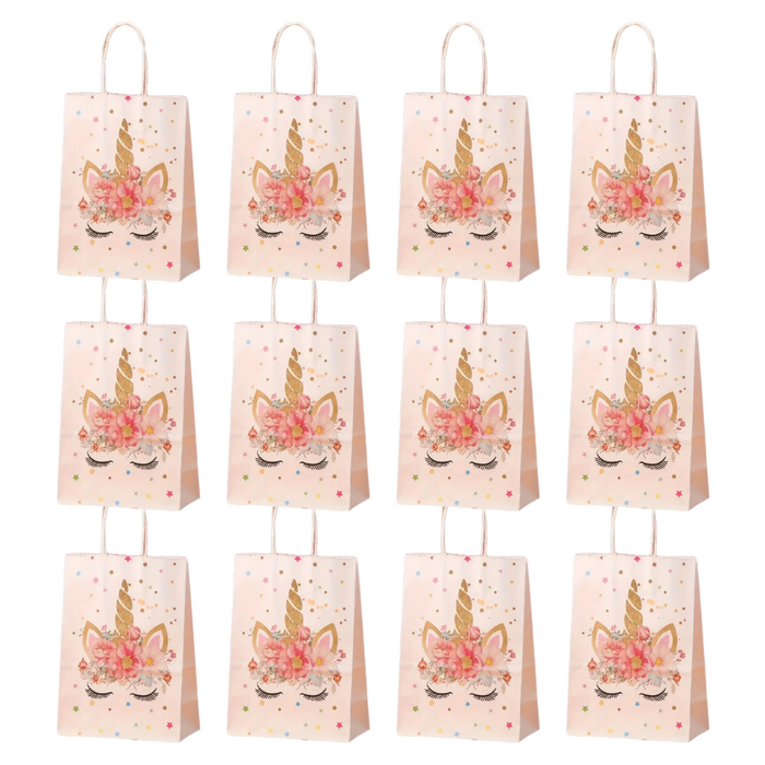 Anyparty Party Treat Bags Pink 12Pcs With Handle Unicorn Print Paper Pouches