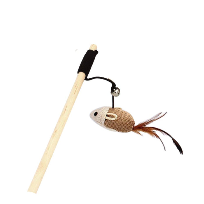 Anywags Pet Toys Catcher Stick Wood Brown Mouse Interactive Accessories