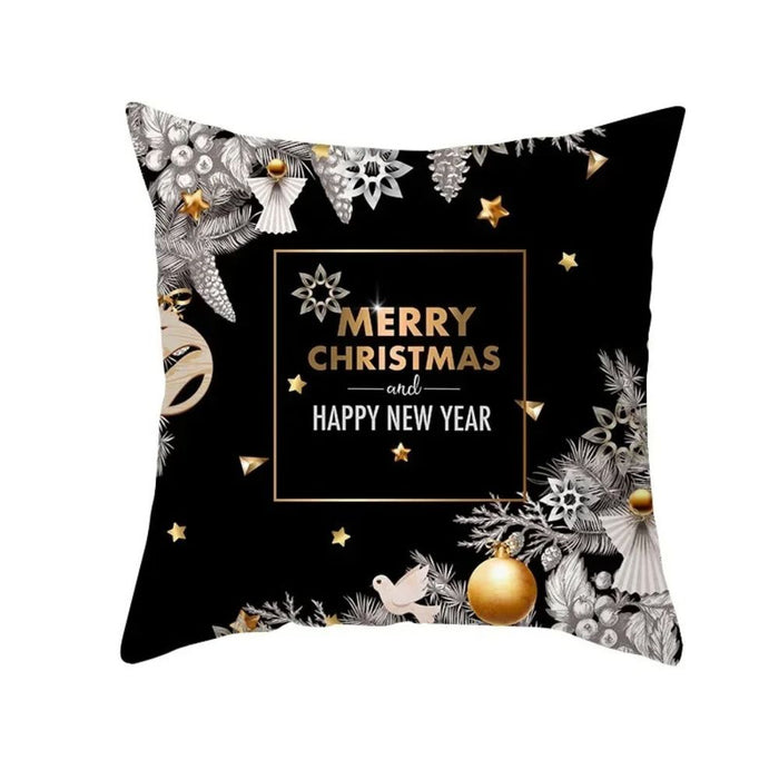 Anyhouz Pillowcase Black Festive Christmas Square Side Print Cotton Polyester Cushion Cover