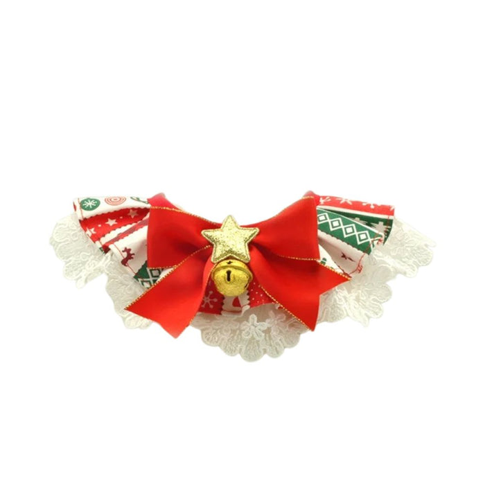 Anywags Pet Collar Red Ribbon With Gold Star Christmas Lace Silk Ribbon Scarf Dog Cats Holiday Accessories