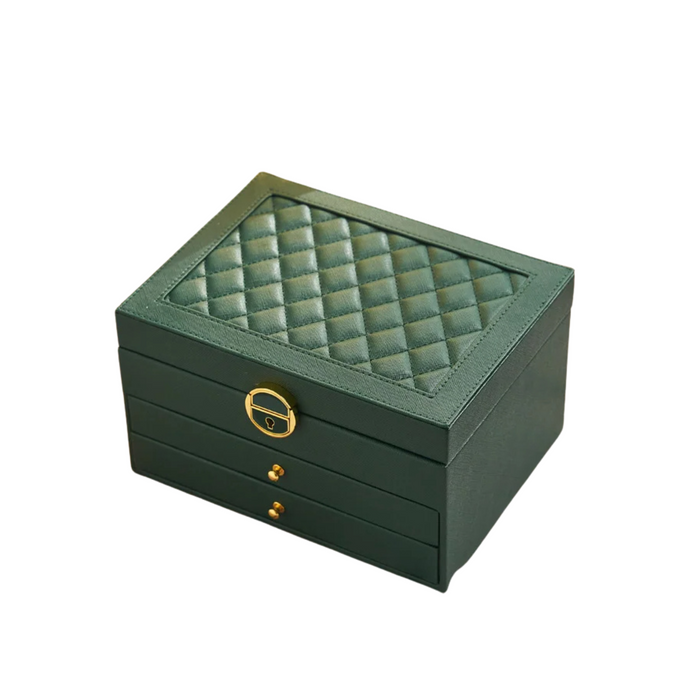 Anyhouz Jewelry Box Antioxidation Metal Lock Wood Leather Organizer