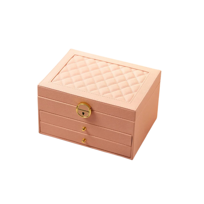 Anyhouz Jewelry Box Antioxidation Metal Lock Wood Leather Organizer