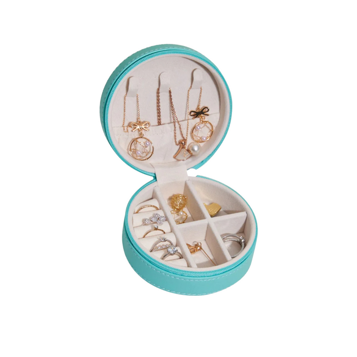 Anyhouz Jewelry Box Mini Round Portable Organizer for Rings Necklaces