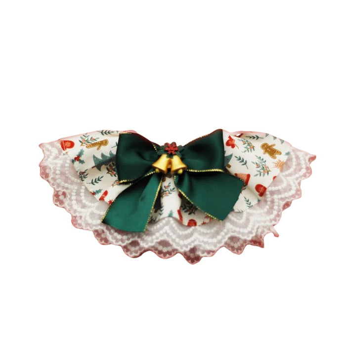 Anywags Pet Collar White Printed With Green Ribbon Christmas Lace Silk Ribbon Scarf Dog Cats Holiday Accessories