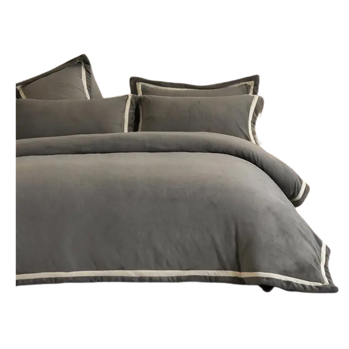 Anyhouz Duvet Cover Set Plain Grey Flat Bed Sheet Cozy Fluffy Ultra Soft Velvet Bedding Comforter