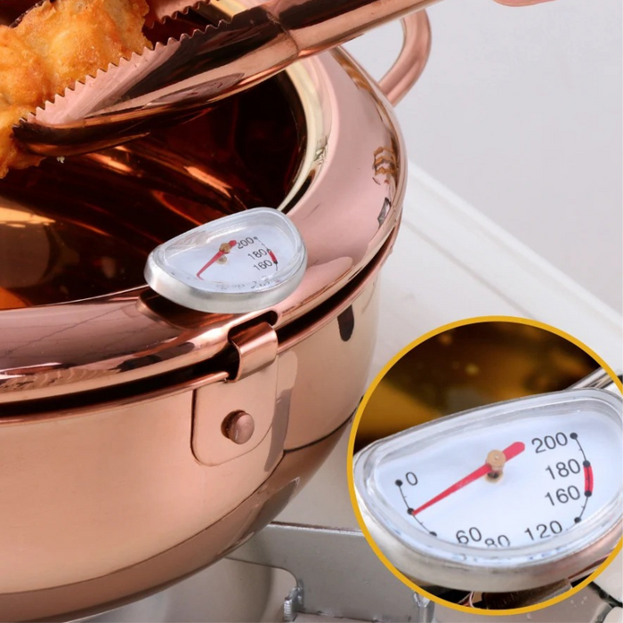 Anygleam Frying Pan Rose Gold Stainless Steel Thermometer Kitchen Utensils Tempura Fryer Pan Temperature Control Fried Cooking Tools