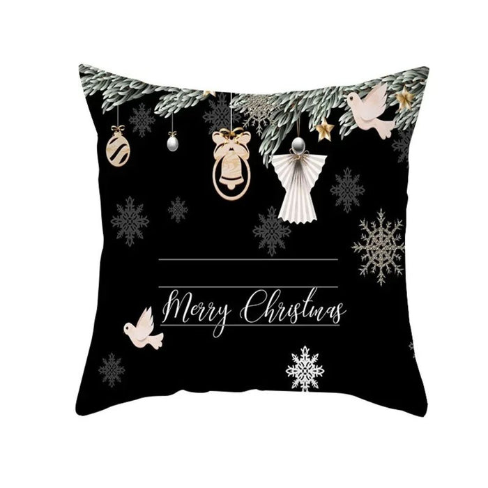 Anyhouz Pillowcase Black Festive Merry Christmas Print Cotton Polyester Cushion Cover