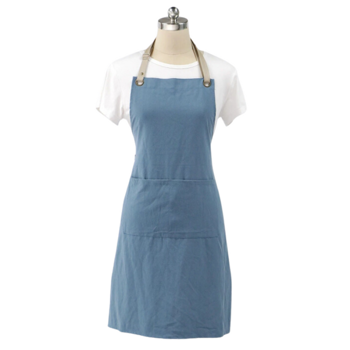 Anyhouz Kitchen Apron Blue Cotton Linen Home Cleaning Garden Women Man Adjustable Neckband Dress Cafe Chef Cooking