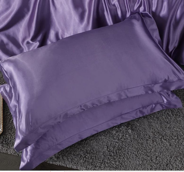 Anyhouz Pillowcase Elegant Purple Luxury Soft Natural Mulberry Silky Two Sided Satin Cover