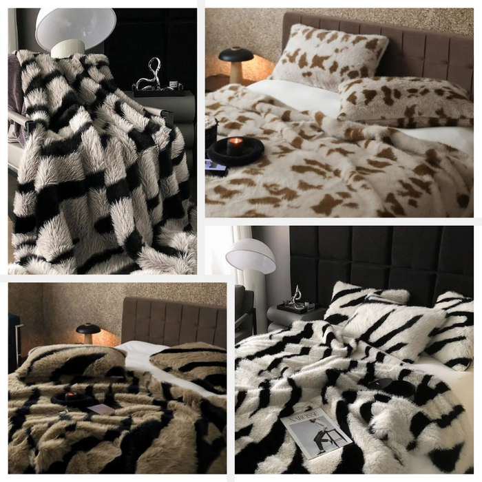 Anyhouz Blanket Cream Zebra Warm Autumn Plush Fur Soft Comfortable Throwblanket