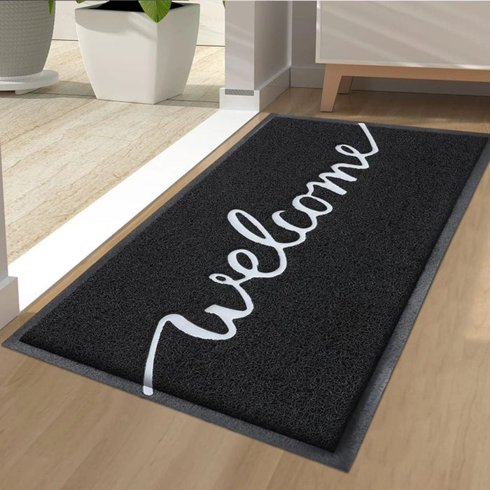 Anyhouz Doormat Black Welcome Lettered PVC Non Slip Rubber Dirt Trap Washable Mat