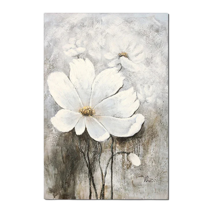 Anyhouz Canvas Art Hand Painted White Floral Reverie Abstract Artwork For Contemporary Spaces