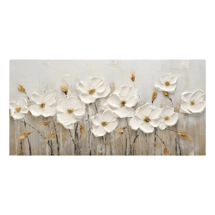 Anyhouz Canvas Art Hand Painted White Floral Symphony Custom Large Handmade Artwork For Home Office