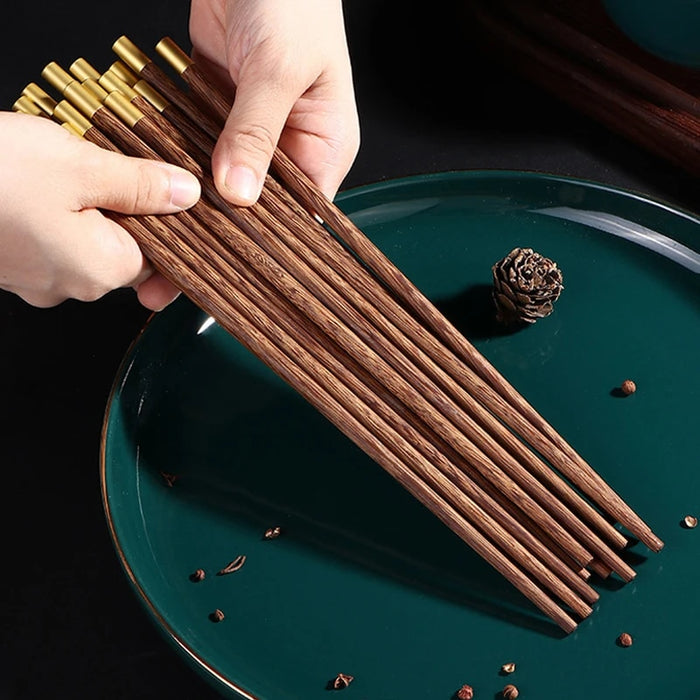 Anygleam Dark Brown 10pairs Wooden Chinese Sticks Set Food Kitchen Tableware