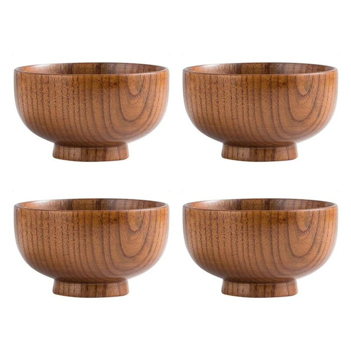 Anygleam Brown 4pcs Wooden Bowls Food Kitchen Tableware