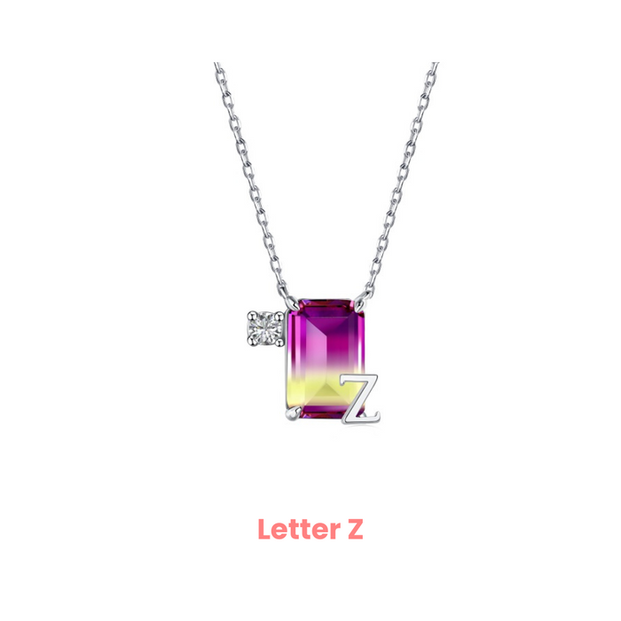 Anyco Necklace 925 Silver Purple Gradient Initial Pendant with Zircon 5A Gift Jewelry for Women