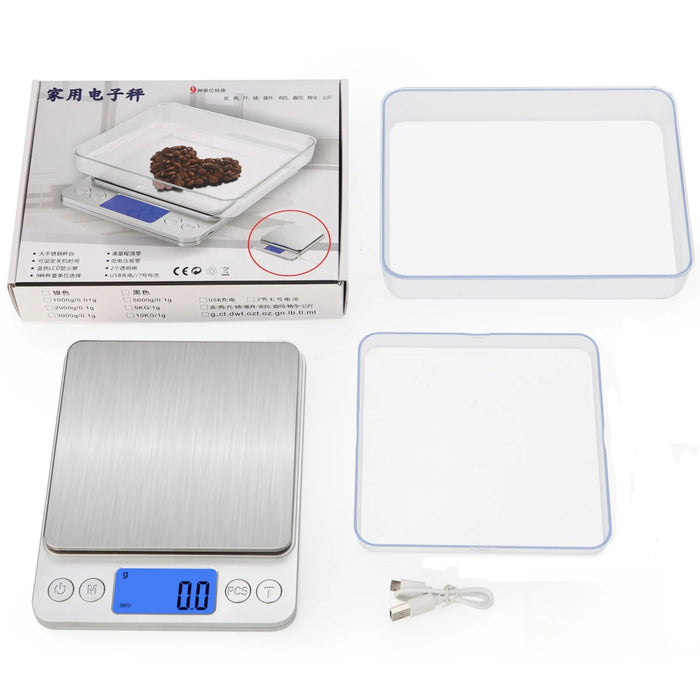 Anygleam Silver Rechargeable Stainless Kitchen Scale 5Kg Accurate Measure Electronic Portable Digital Display