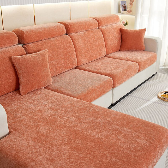 Anyhouz Sofa Cover Rustic Orange L-Shape Polyester Chenille Thick Stretchable Cushion For Living Room Head Cushion Medium