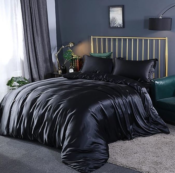 Anyhouz Bed Sheet Black Natural Mulberry Silk Duvet Cover Set