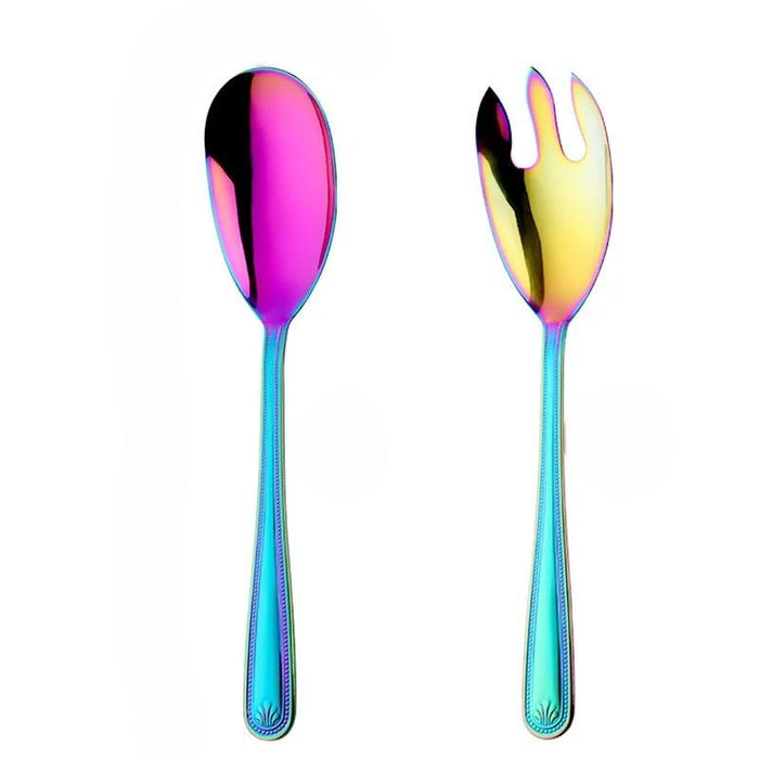 Anygleam Blue Rainbow Stainless Steel 2 Pcs Giant Salad Spoon and Fork Set for Buffet and Restaurant Kitchenware