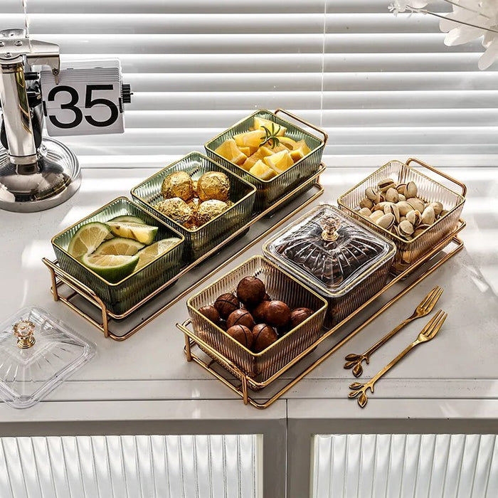 Anygleam Food Container White 3 Grids Fruit Plate Partition Platter Snack Storage Box Bar Nut Snack Dish Serving Tray