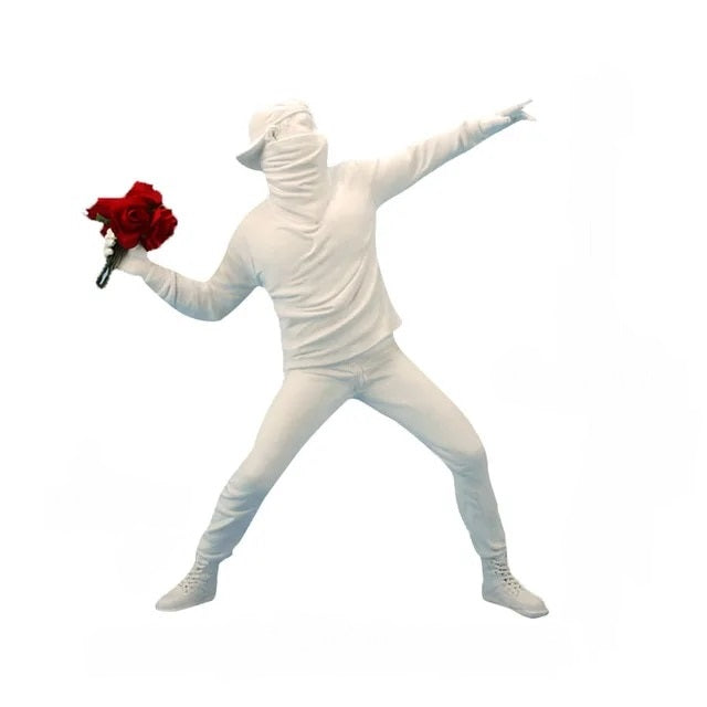 Anyhouz Home Figurine Nordic Flower Thrower Statue White Resin for Living Room Desktop Decoration Accessories Gifts