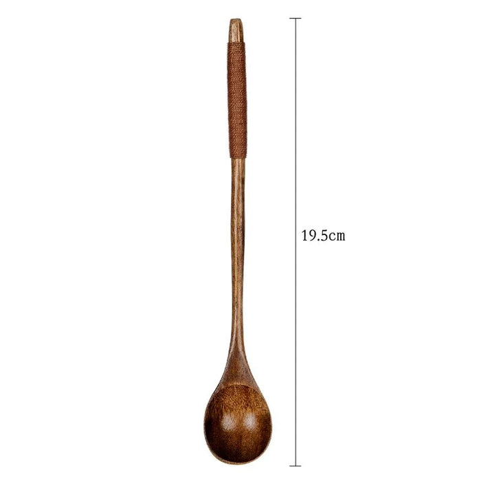 Anygleam Dark Brown 6pcs Wooden Tea Long Spoon  Kitchen Tableware