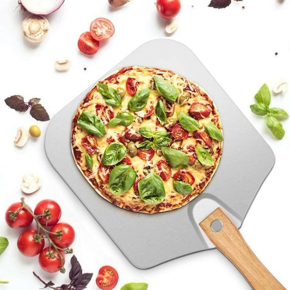 Anygleam 35.5x30.5cm Pizza Cutter and Shovel With Foldable Wooden Handle Bakeware Kitchen Tools Oxidation