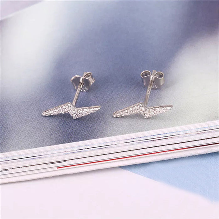 Anyco Earrings Gold Plated Minimalist Pavé White Zircon Lightning Small Stud For Women Teen Fashion Stylish Accessories Jewelry Gifts