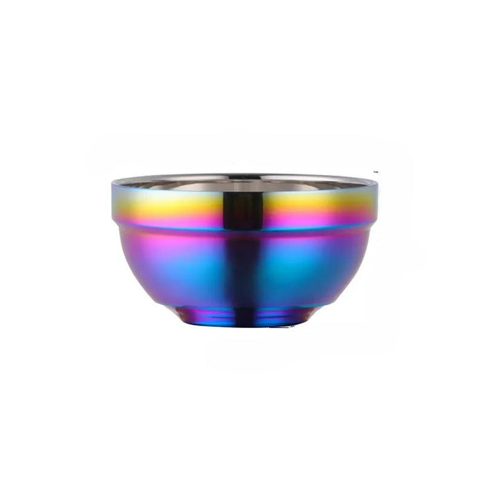 Anygleam Pink Rainbow 2Pcs Small Stainless Steel Rice Bowl Single Anti-Scalding Layer Cooking Utensil