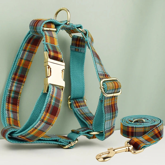 Anywags Pet Harness Leash Plaid Green Heavy Duty DIY Metal Dog Leash