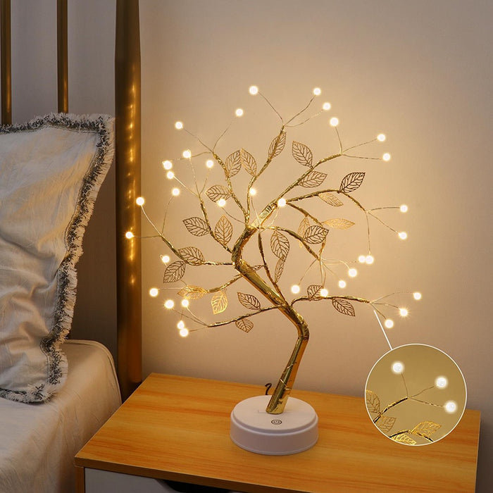 Anyhouz Table Lamp Warm Leaves 36 LED Bonsai Tree Desk Light USB Rechargeable For Living Room