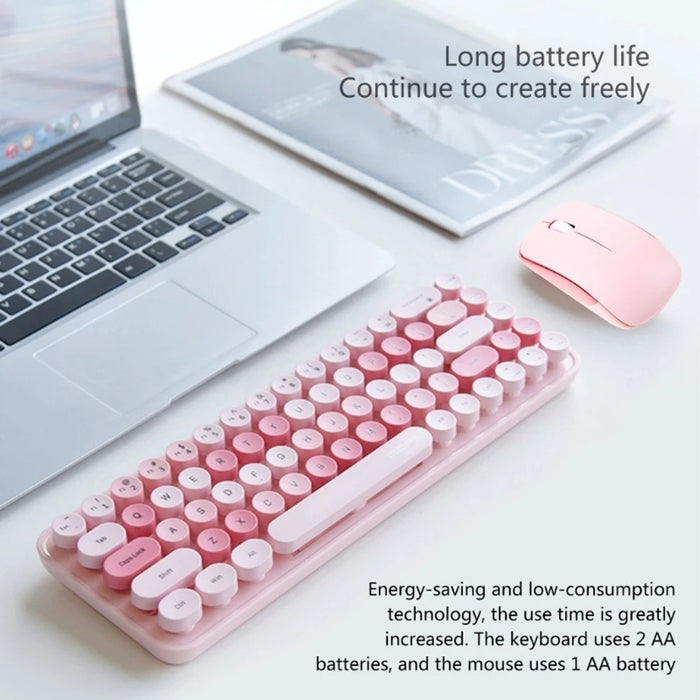 Anymob Bluetooth Keyboard And Mouse Combo Set Pink Multi-Device Compatible Colorful Soft Touch Keys