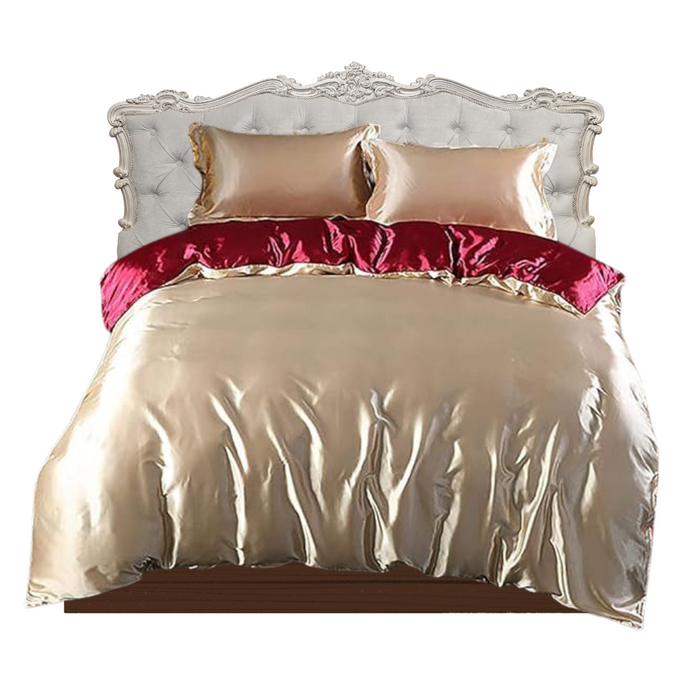 Anyhouz Bed Sheet Cream Red Natural Mulberry Silk Duvet Cover Set