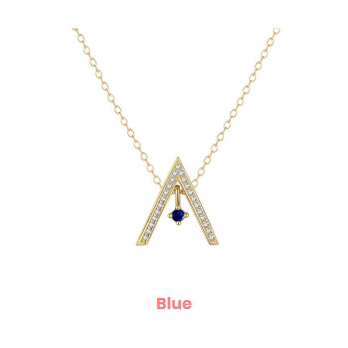 Anyco Necklace 18K Gold Plated 925 Silver Triangular Colored Stone Pendant with Zircon 5A Gift Jewelry