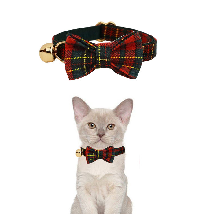 AnyWags Cat Collar Checked Red Bow Small with Safety Buckle, Bell, and Durable Strap Stylish and Comfortable Pet Accessor