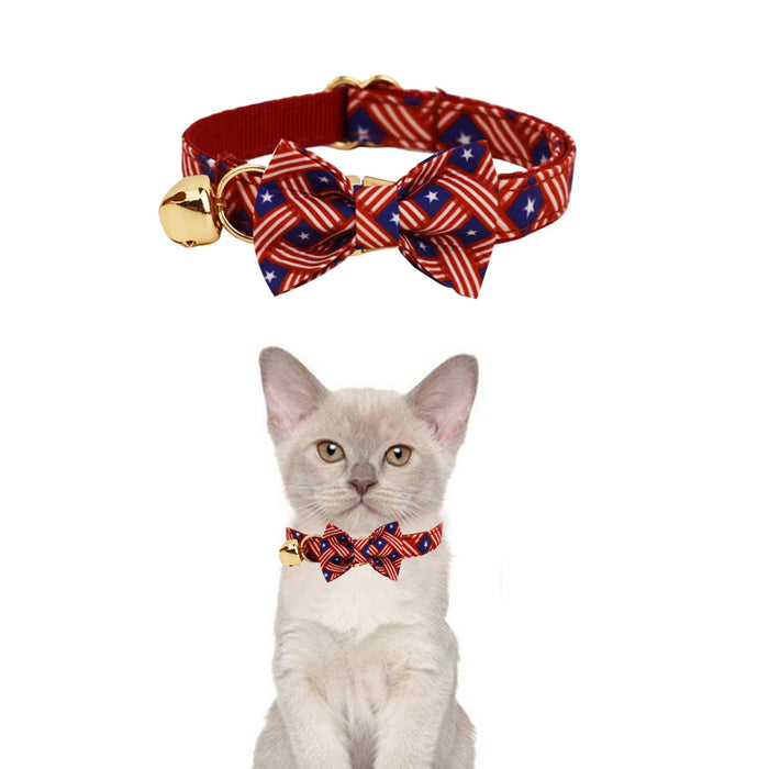 AnyWags Cat Collar Banner Red Bow Large with Safety Buckle, Bell, and Durable Strap Stylish and Comfortable Pet Accessory