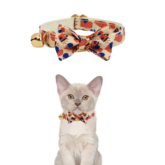 AnyWags Cat Collar Flag Heart Bow Small with Safety Buckle, Bell, and Durable Strap Stylish and Comfortable Pet Accessor