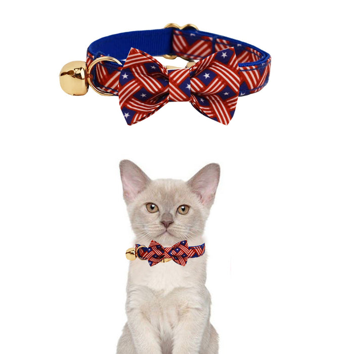 AnyWags Cat Collar Banner Blue Bow Large with Safety Buckle, Bell, and Durable Strap Stylish and Comfortable Pet Accessory