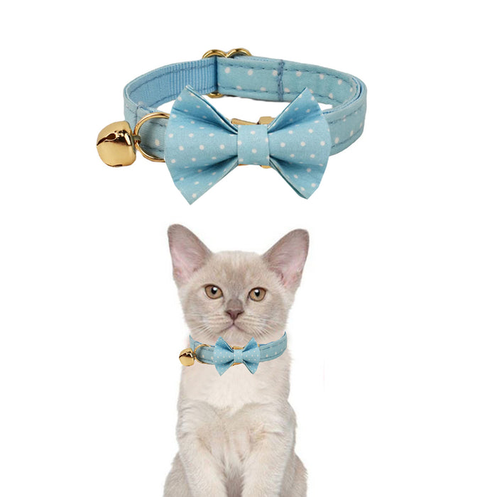 AnyWags Cat Collar Dotted Light Blue Bow Large with Safety Buckle, Bell, and Durable Strap Stylish and Comfortable Pet Accessory