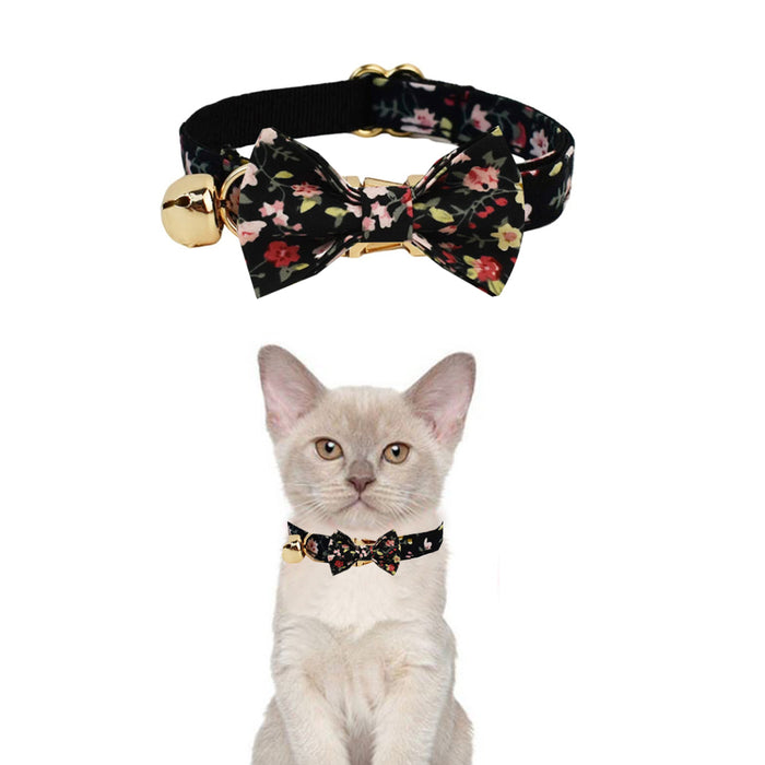 AnyWags Cat Collar Floral Vines Black Bow Large with Safety Buckle, Bell, and Durable Strap Stylish and Comfortable Pet Accessory