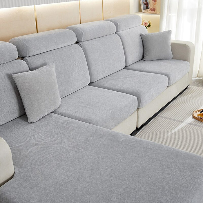 Anyhouz Sofa Cover Light Gray L-Shape Polyester Chenille Thick Stretchable Cushion For Living Room Head Cushion Large